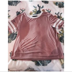 Pink T-shirt with white stripes